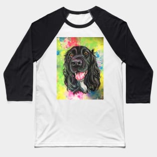 Black cocker spaniel , colourful watercolour background Baseball T-Shirt